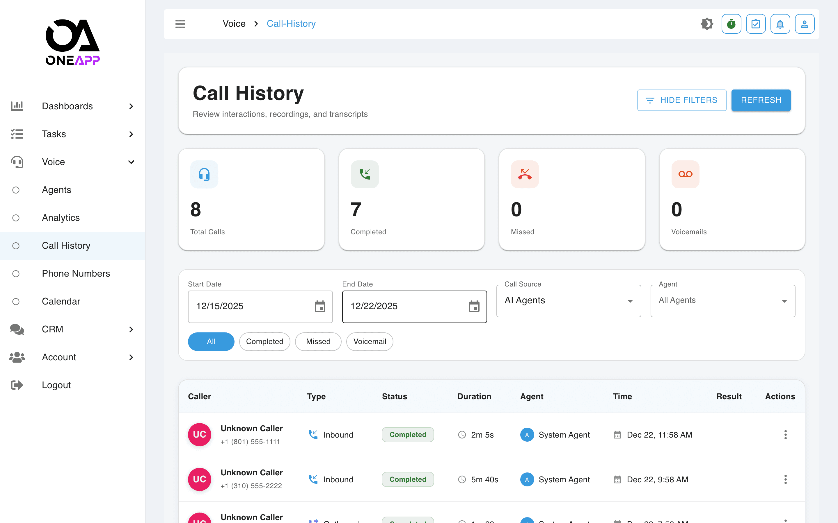 AI Voice Agents Dashboard